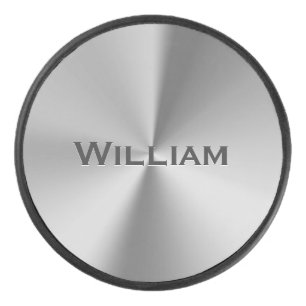 Brushed metal personalised name golf ball marker hockey puck