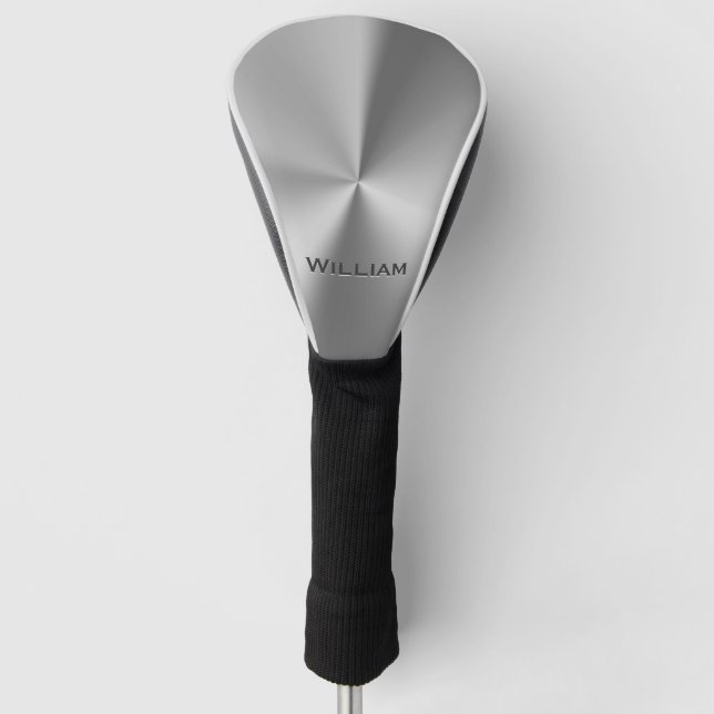 Brushed metal personalised name golf head cover (Front)