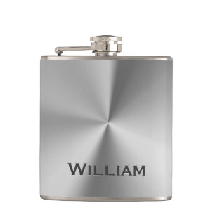 Brushed metal personalised name hip flask