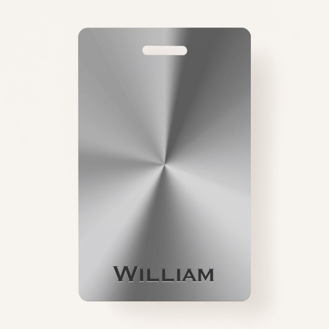 Brushed metal personalised name ID badge (Front)