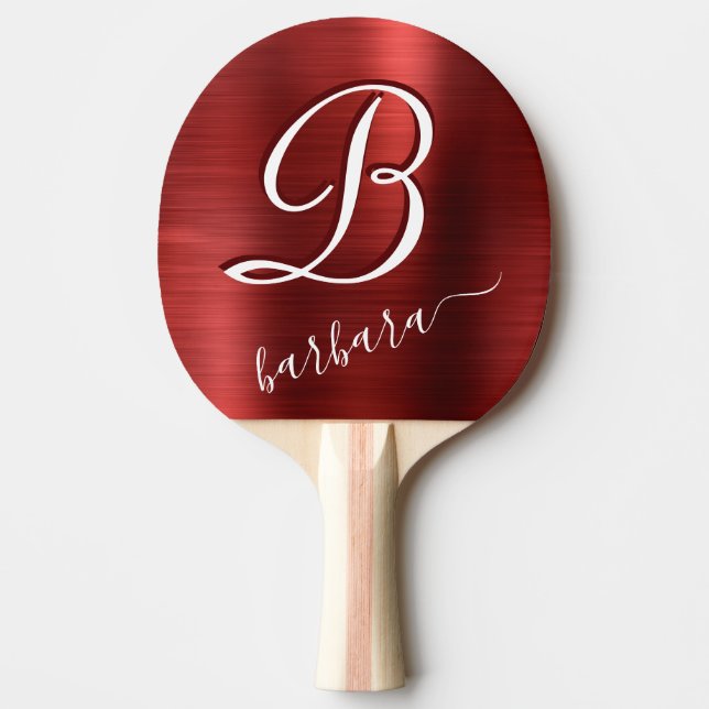 Brushed Metal Personalised Red Ping Pong Paddle (Front)