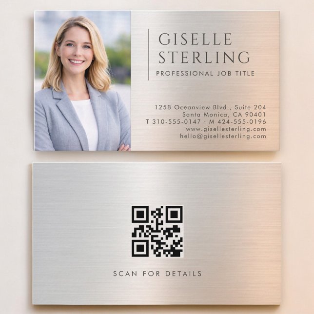 Brushed Metal Photo QR Code Business Card (Creator Uploaded)