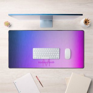 Brushed metal pink blue modern design Monogram Desk Mat