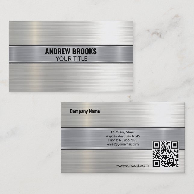 Brushed Metal | QR Business Card (Front/Back)