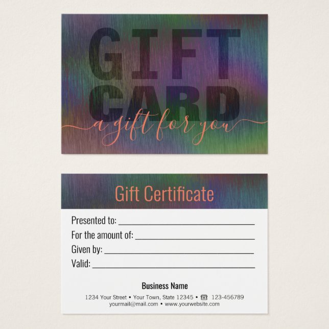 Brushed Metal Rainbow Holographic Gift Card Coral (Front & Back)
