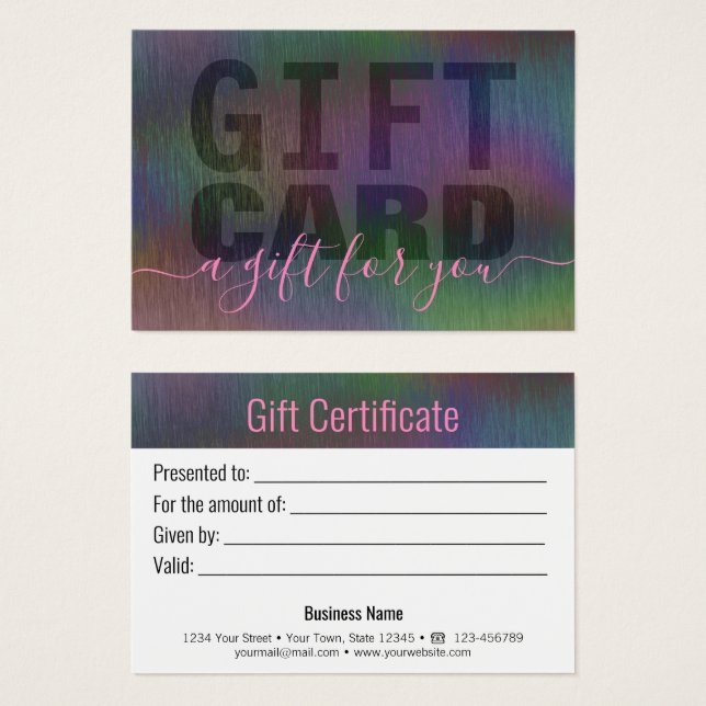 Brushed Metal Rainbow Holographic Gift Card Pink (Front & Back)
