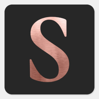 Brushed Metal Rose Gold Monogram S Black Square Sticker