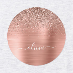 Brushed Metal Rose Gold Pink Glitter Monogram