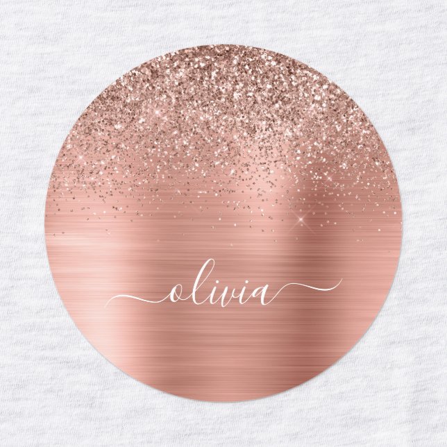 Brushed Metal Rose Gold Pink Glitter Monogram (Design 1)
