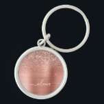 Brushed Metal Rose Gold Pink Glitter Monogram Key Ring<br><div class="desc">Rose Gold - Blush Pink Faux Foil Metallic Sparkle Glitter Brushed Metal Monogram Name Keychains (Key Chain). This makes the perfect sweet 16 birthday,  wedding,  bridal shower,  anniversary,  baby shower or bachelorette party gift for someone that loves glam luxury and chic styles.</div>