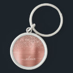 Brushed Metal Rose Gold Pink Glitter Monogram Key Ring<br><div class="desc">Rose Gold - Blush Pink Faux Foil Metallic Sparkle Glitter Brushed Metal Monogram Name Keychains (Key Chain). This makes the perfect sweet 16 birthday,  wedding,  bridal shower,  anniversary,  baby shower or bachelorette party gift for someone that loves glam luxury and chic styles.</div>