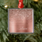 Brushed Metal Rose Gold Pink Glitter Monogram