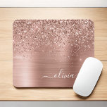 Brushed Metal Rose Gold Pink Glitter Monogram Mouse Mat<br><div class="desc">Rose Gold - Blush Pink Faux Foil Metallic Sparkle Glitter Brushed Metal Monogram Name and Initial Mousepad (mouse pad). This makes the perfect sweet 16 birthday,  wedding,  bridal shower,  anniversary,  baby shower or bachelorette party gift for someone that loves glam luxury and chic styles.</div>