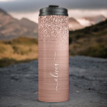 Brushed Metal Rose Gold Pink Glitter Monogram Thermal Tumbler<br><div class="desc">Rose Gold - Blush Pink Faux Foil Metallic Sparkle Glitter Brushed Metal Monogram Name Drink Tumbler. This makes the perfect sweet 16 birthday,  wedding,  bridal shower,  anniversary,  baby shower or bachelorette party gift for someone that loves glam luxury and chic styles.</div>