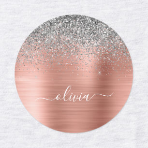 Brushed Metal Rose Gold Silver Glitter Monogram