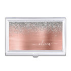Brushed Metal Rose Gold Silver Glitter Monogram