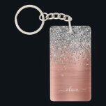 Brushed Metal Rose Gold Silver Glitter Monogram Key Ring<br><div class="desc">Rose Gold - Blush Pink and Silver Faux Foil Metallic Sparkle Glitter Brushed Metal Monogram Name Keychain. This makes the perfect sweet 16 birthday,  wedding,  bridal shower,  anniversary,  baby shower or bachelorette party gift for someone that loves glam luxury and chic styles.</div>