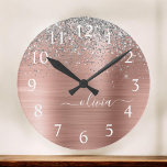 Brushed Metal Rose Gold Silver Glitter Monogram Round Clock<br><div class="desc">Rose Gold - Blush Pink and Silver Faux Foil Metallic Sparkle Glitter Brushed Metal Monogram Name Clock. This makes the perfect sweet 16 birthday,  wedding,  bridal shower,  anniversary,  baby shower or bachelorette party gift for someone that loves glam luxury and chic styles.</div>