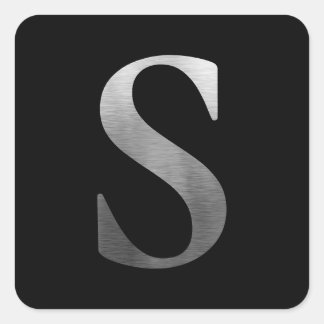 Brushed Metal Silver Monogram S Black Square Sticker