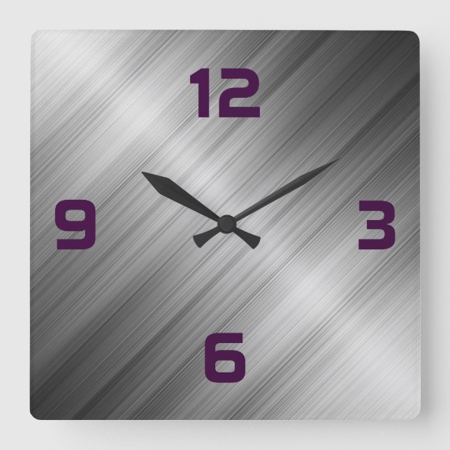 Brushed Metal Texture Square Wall Clock (Front)