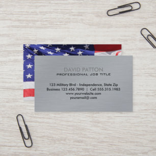 Brushed Metal USA Flag Patriotic Military Business Card