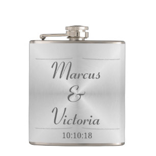 Brushed metal wedding hip flask