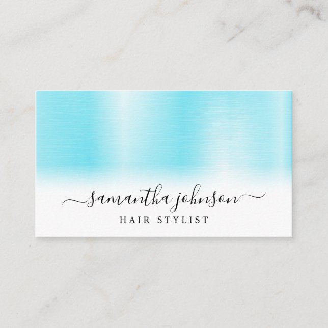 Brushed Metallic Aqua Blue Elegant Script Business Card (Front)