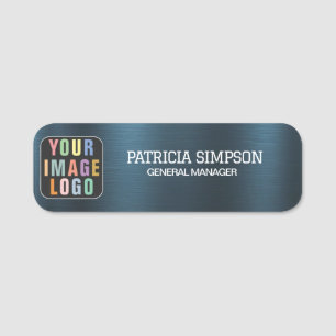 Brushed Metallic Dark Blue Company Logo Name Title Tag