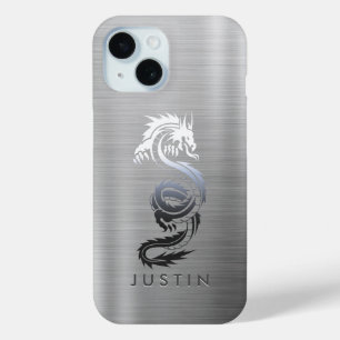 Brushed Metallic Dragon iPhone 15 Case