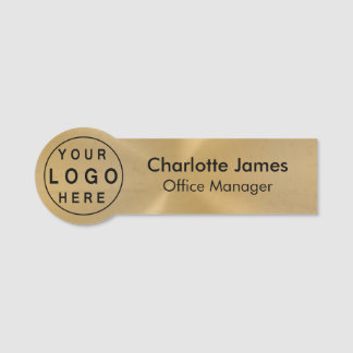 Brushed Metallic Gold Round Logo Radial Name Tag
