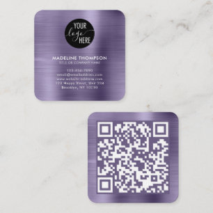Brushed Metallic Lavender Company Logo QR Code Square Business Card