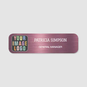 Brushed Metallic Pink: Company Logo, Name, Title Name Tag
