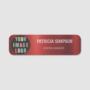 Brushed Metallic Red: Business Logo, Name & Title Tag