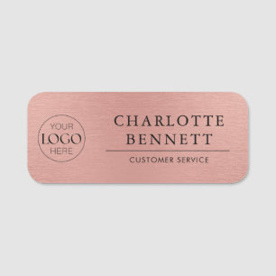 Brushed Metallic Rose Gold Logo Employee Staff Name Tag