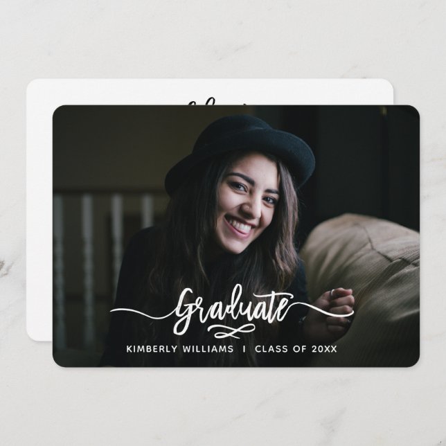 Brushed Modern Script Graduation Party Invitation (Front/Back)