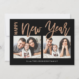 Brushed New Year Faux Gold Glitter 2 Photo Card