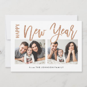 Brushed New Year Faux Gold Glitter 2 Photo Card
