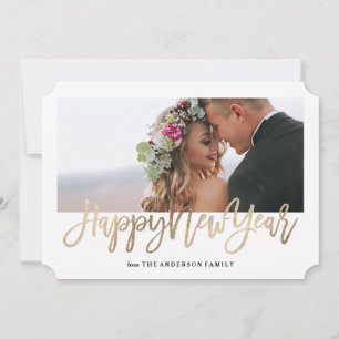 Brushed New Year Faux Gold Holiday Photo Card