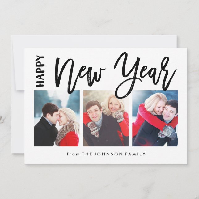 Brushed New Year Holiday Collage 3 Photo Card (Front)
