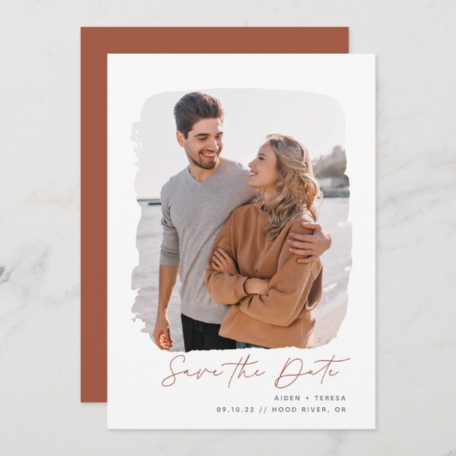 Brushed Outline | Vertical Photo Save The Date (Front/Back)