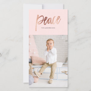 Brushed Peace Rose Gold Holiday Photo Card