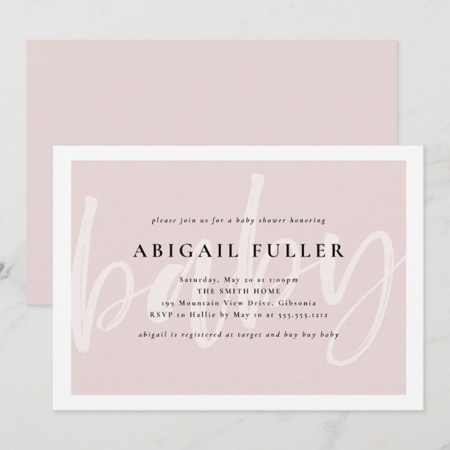 Brushed Pink and White Baby Shower Invitation (Front/Back)