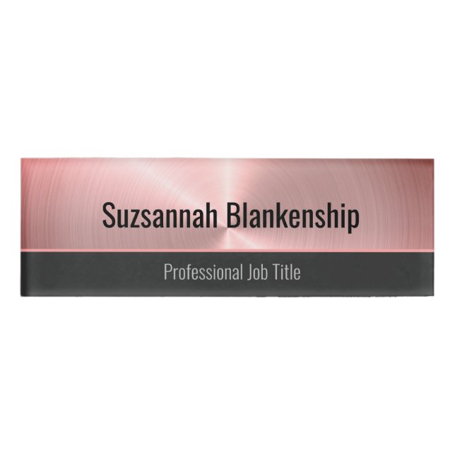 Brushed Pink Faux Metal Template Professional  Name Tag (Front)