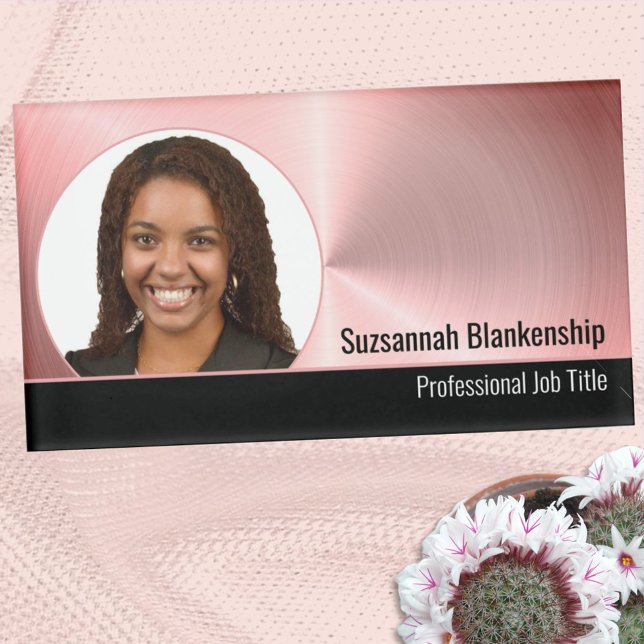 Brushed Pink Metal Custom Photo Professional Name Tag (Creator Uploaded)