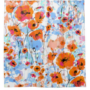 Brushed Poppies: Abstract Floral Texture Shower Curtain