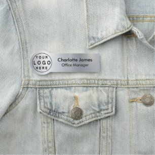 Brushed Radial Metallic Silver Name Tag with Logo