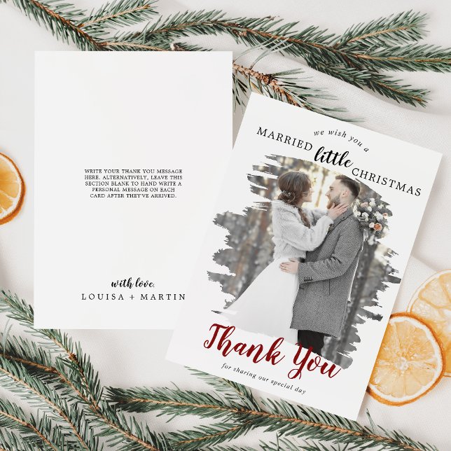 Brushed Red Married Little Christmas Thank You Holiday Card (Creator Uploaded)