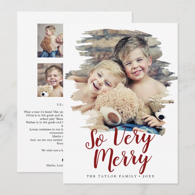 Brushed Red So Very Merry Year In Review Portrait Holiday Card (Front/Back)