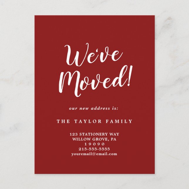 Brushed Red We've Moved Moving Announcement Postcard (Front)