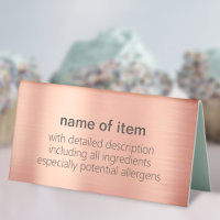 Brushed Rose Gold Buffet Menu Item Description